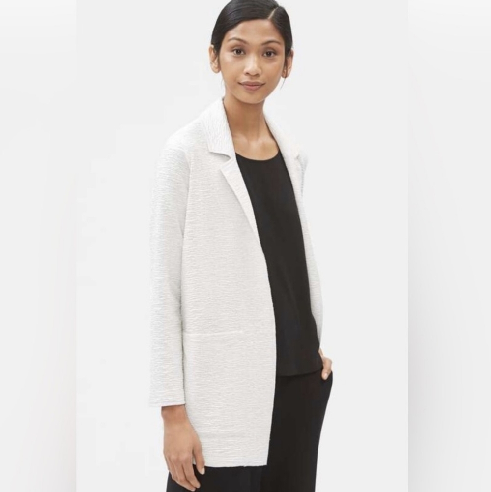 Eileen Fisher Blazer Textured Jacquard Knit Jacket Notch Collar Pockets Boxy S